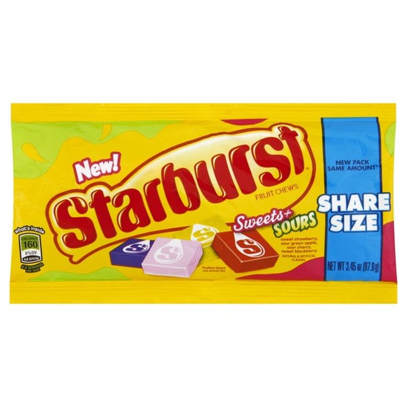 Starburst Fruit Chews, Sweets + Sours, Share Size (3.45 oz) Instacart