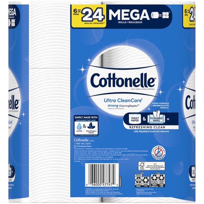 Cottonelle Ultra CleanCare Mega Roll Toilet Paper Bath Tissue (6 each ...