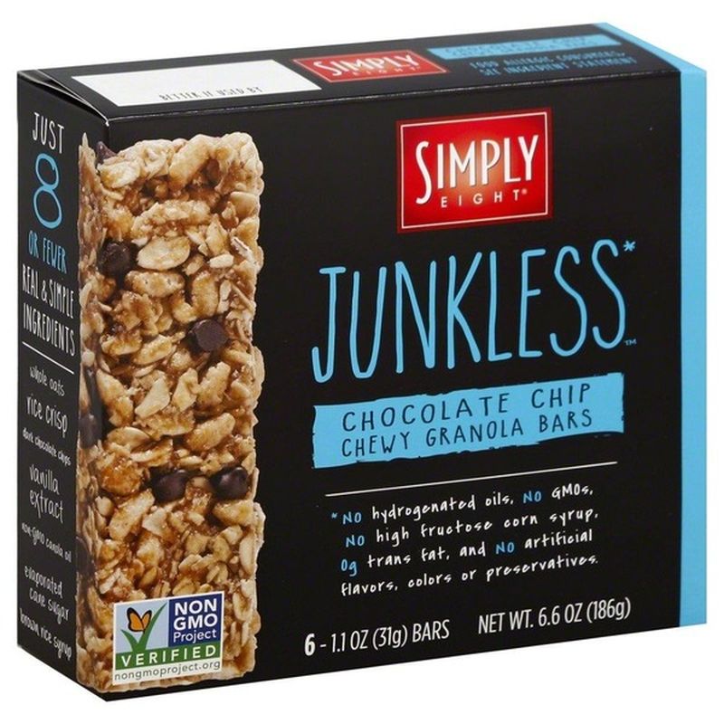 Simply Eight Granola Bars, Chewy, Junkless, Chocolate Chip (6 each