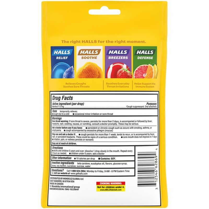 Halls Relief Honey Lemon Cough Suppressant/Oral Anesthetic ...