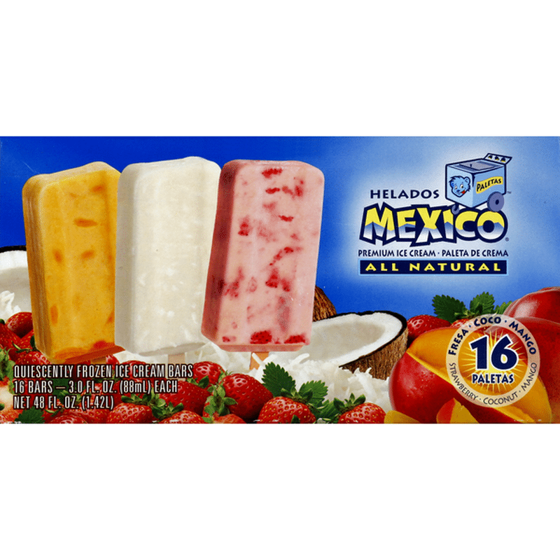Helados Mexico Ice Cream Bars Strawberry Coconut Mango 16 Each