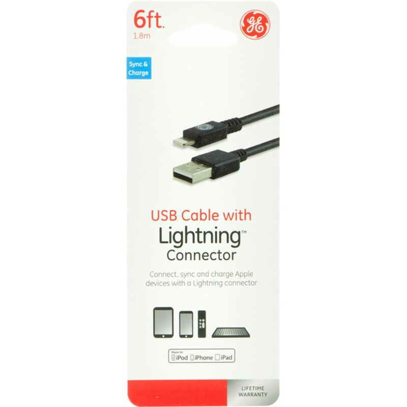GE Black USB Sync & Charge Cable With Lightning Connector