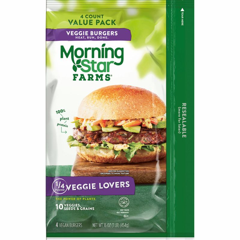 Morning Star Farms Vegan Burgers, Veggie Lovers, 10 Veggies, Seeds, and ...