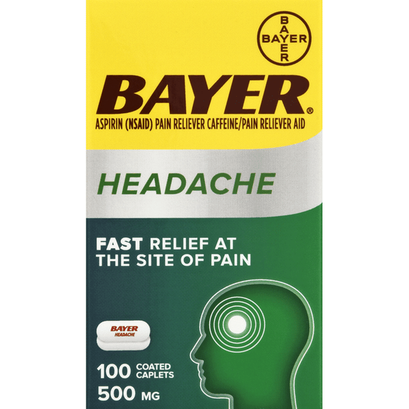 Bayer Pain Reliever, Headache, 500 mg, Coated Caplets (100 each