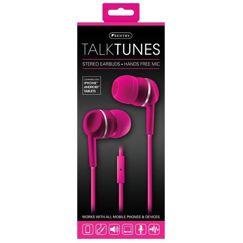 Sentry Pro Pink Talktunes Stereo Earbuds With Hands Free Mic