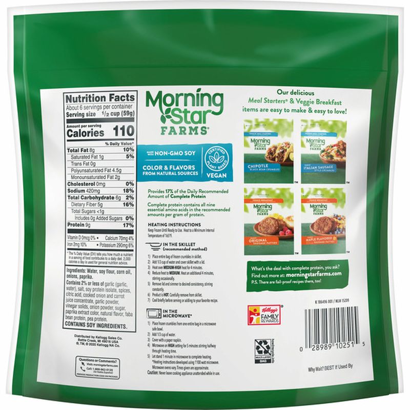 Morning Star Farms Crumbles, Plant Based Protein Vegan Meat, Frozen