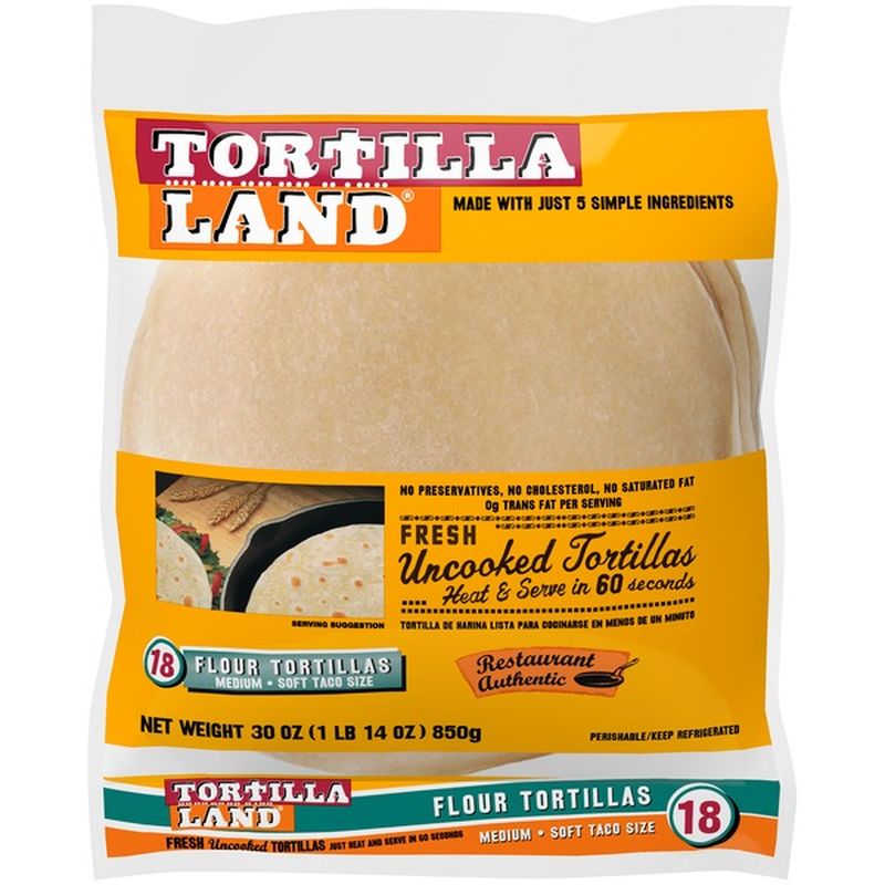 TortillaLand Refrigerated, Uncooked Flour Tortillas, Medium, Soft Taco Size (18 ct) Instacart