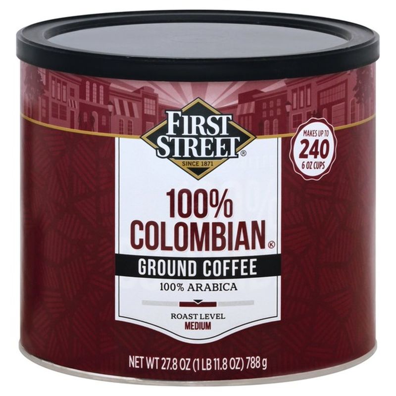 First Street Coffee, 100 Arabica, Ground, Medium Roast, 100 Colombian