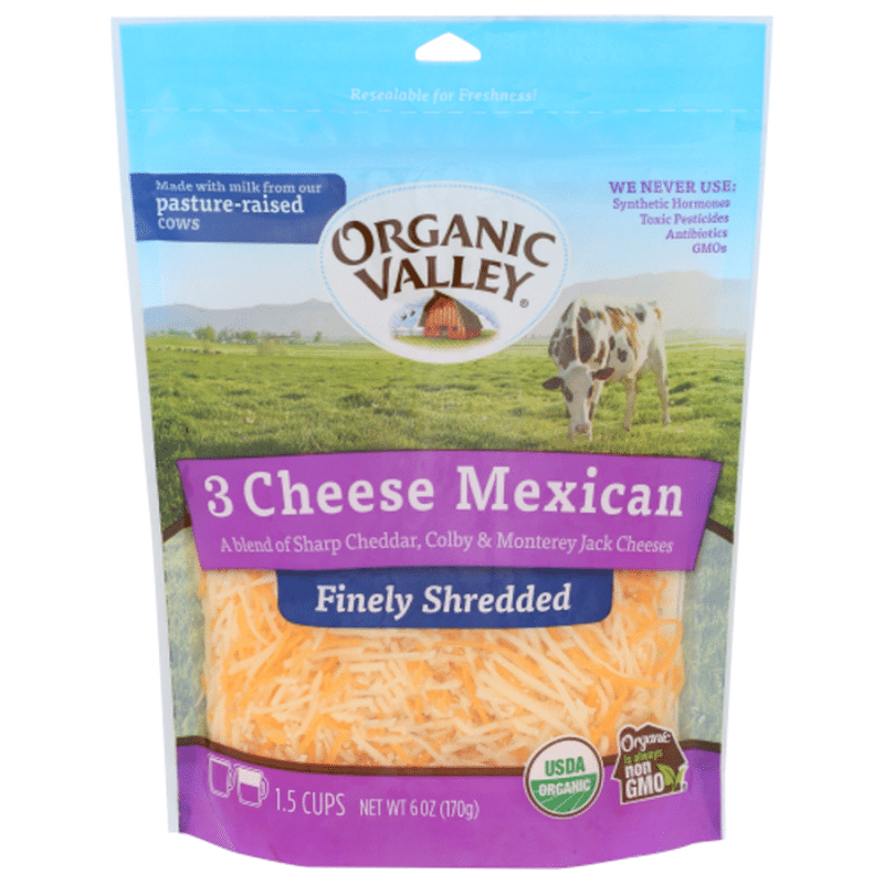 Organic Valley 3 Cheese Organic Finely Shredded Mexican Cheese Blend (6