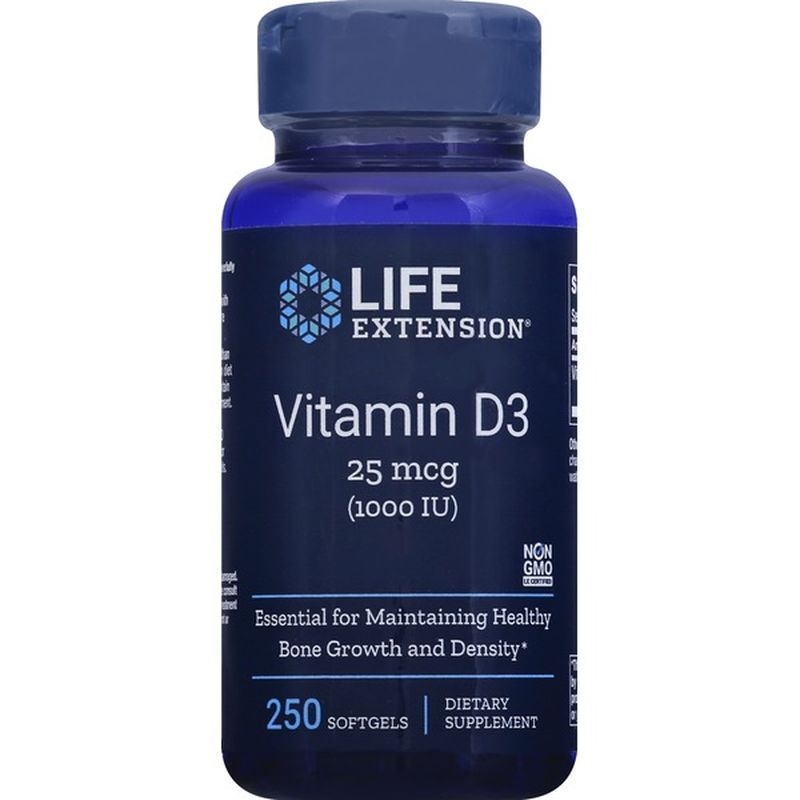 Life Extension Vitamin D3, 25 mcg, Softgels (250 each) - Instacart