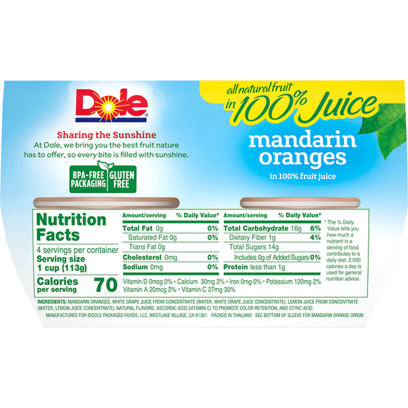 Dole Mandarin Oranges, in 100 Fruit Juice (4 oz) Instacart
