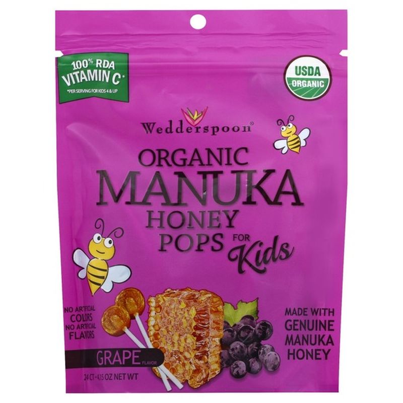 Wedderspoon Manuka Honey Pops, for Kids, Organic, Grape Flavor (24 each ...