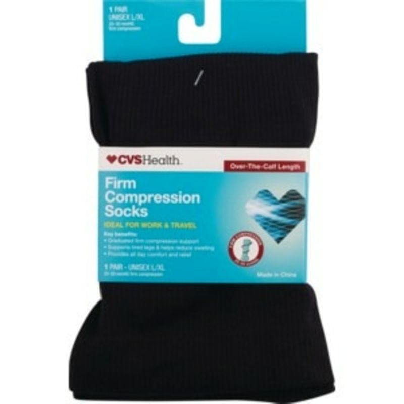CVS Health Large & Extra Large Black Firm Compression Unisex Over The Calf Length Socks