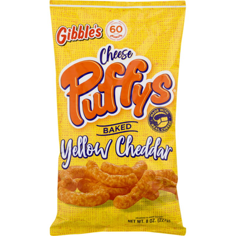 Gibble's Gibbles Cheese Puffs, Baked, Yellow Cheddar, Bag (8 oz