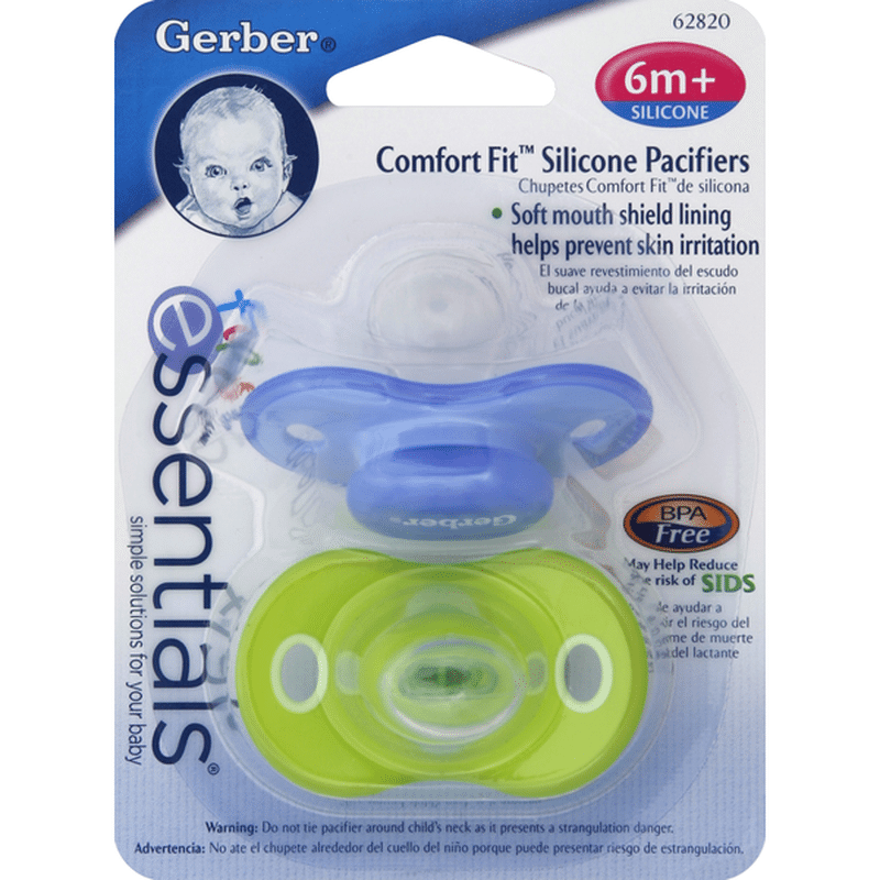 Gerber Pacifiers, Comfort Fit, Silicone, 6 M+ (2 each) - Instacart