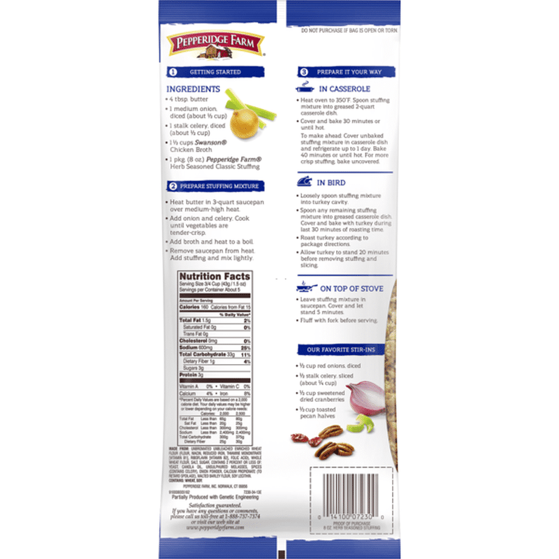 Pepperidge Farm® Herb Seasoned Stuffing (8 oz) from Publix - Instacart