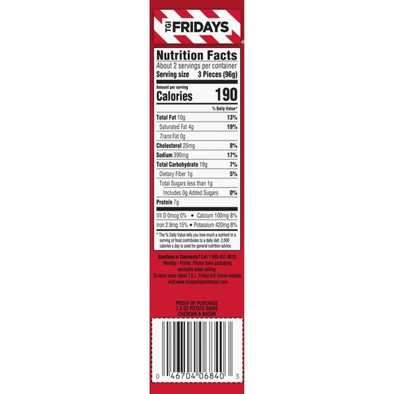 Tgif Cheddar Bacon Potato Skins Frozen Snacks 7 6 Oz Instacart