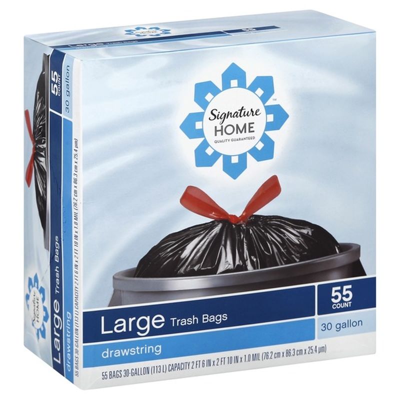 Signature Home Trash Bags, Drawstring, Large (55 ct) from Safeway