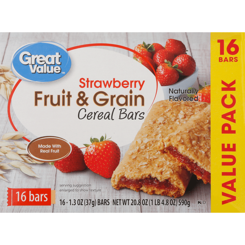 Great Value Cereal Bars, Fruit & Grain, Strawberry, Value Pack (1.3 oz