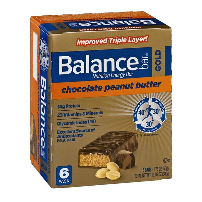 Balance Bar Gold Chocolate Peanut Butter Nutrition Energy Bars 6 CT