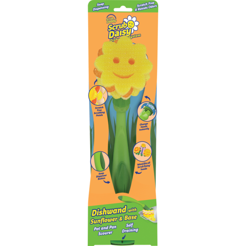 Scrub Daisy 3-Piece Dish Wand Sponge & Base Set With Sunflower Head