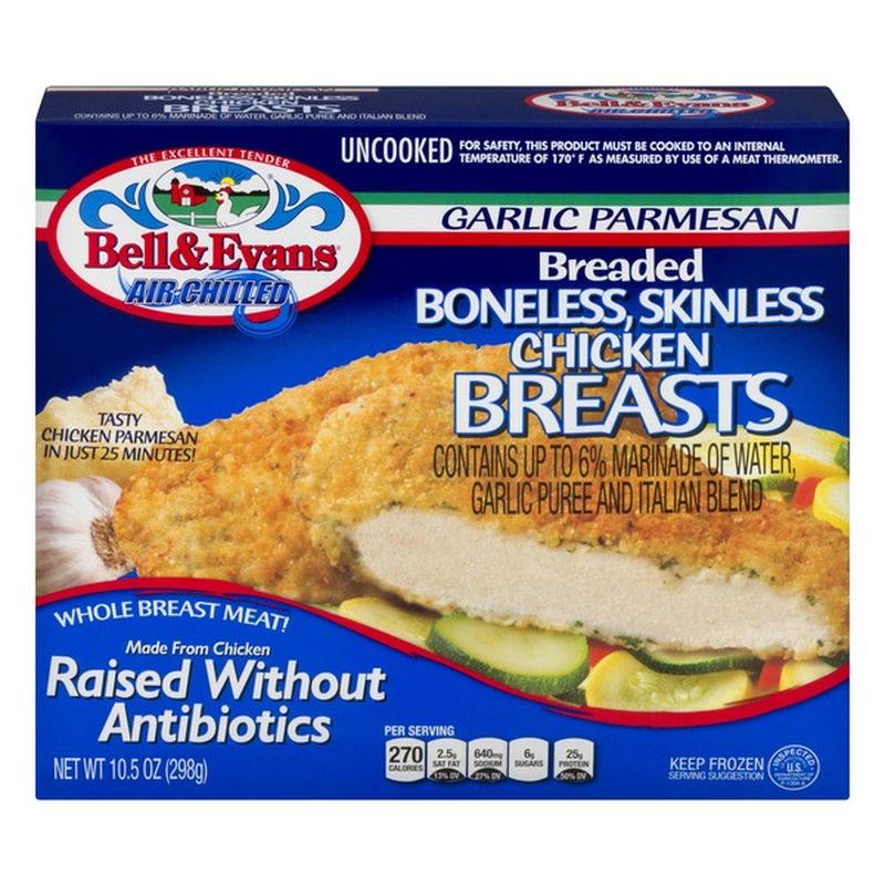 Bell Evans Boneless Skinless Chicken Breasts Breaded Garlic Parmesan