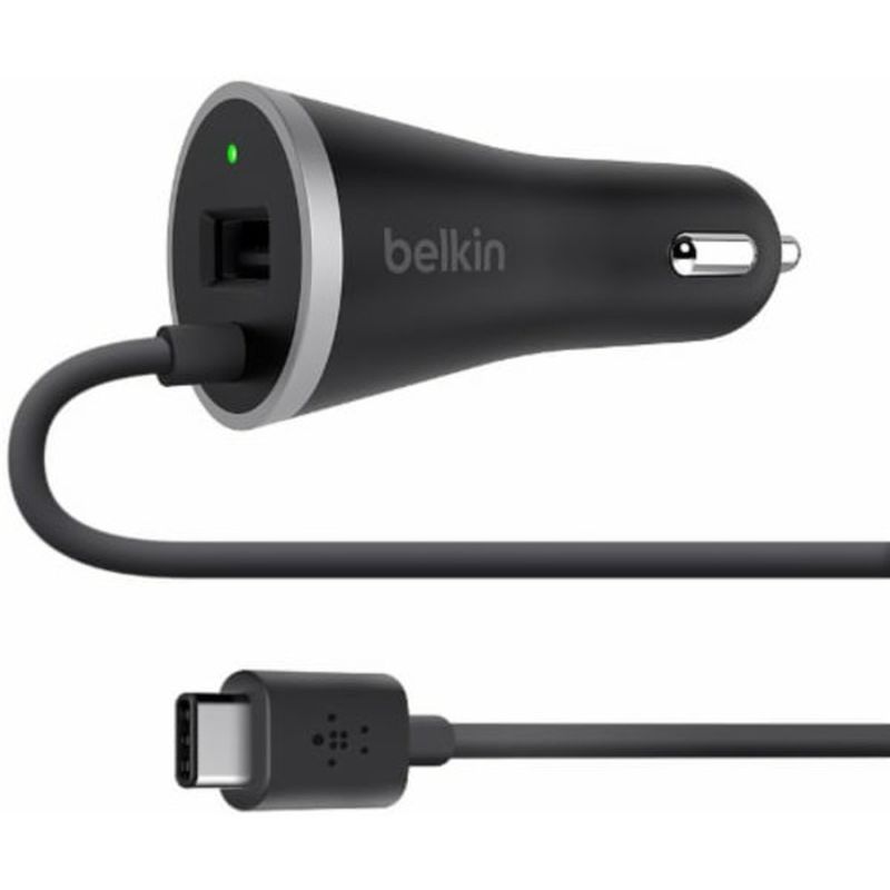 Belkin Black Usb C Car Charger With Hardwired Usb C Cable & Usb A Port Car Cahrger