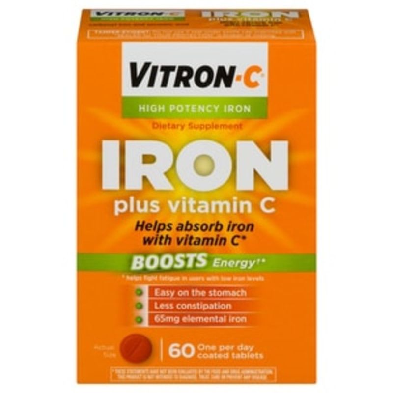 Vitron C Iron, Plus Vitamin C, High Potency, 65 mg, Coated Tablets (60