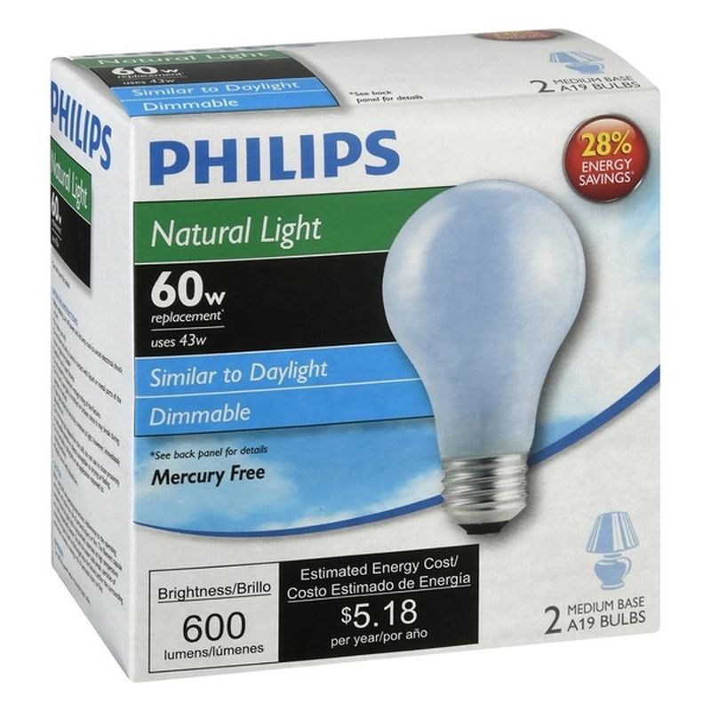 Philips Light Bulbs, Natural Light, 43 Watts (2 each) Instacart