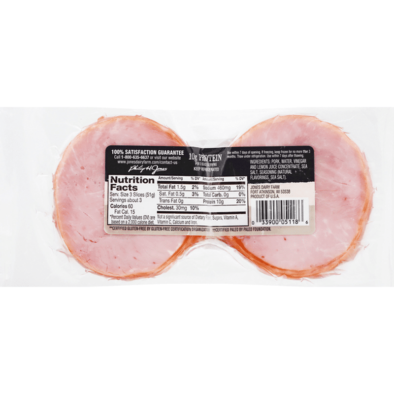 Jones Dairy Farm Canadian Bacon, Uncured, Cherrywood Smoked (6 oz