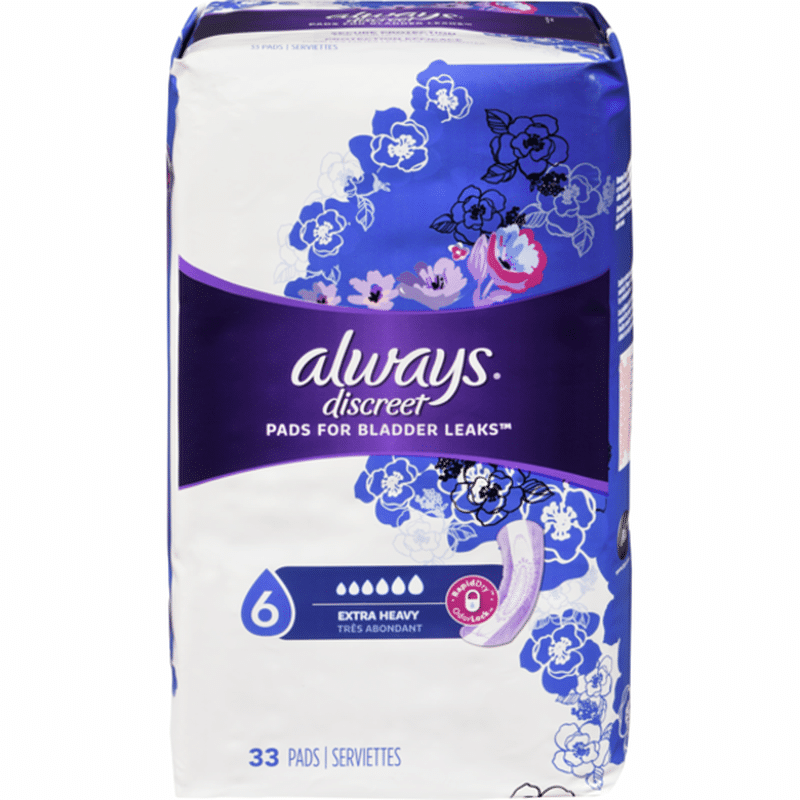 Always Incontinence Pads, Extra Heavy Absorbency, Regular Length (33 ct