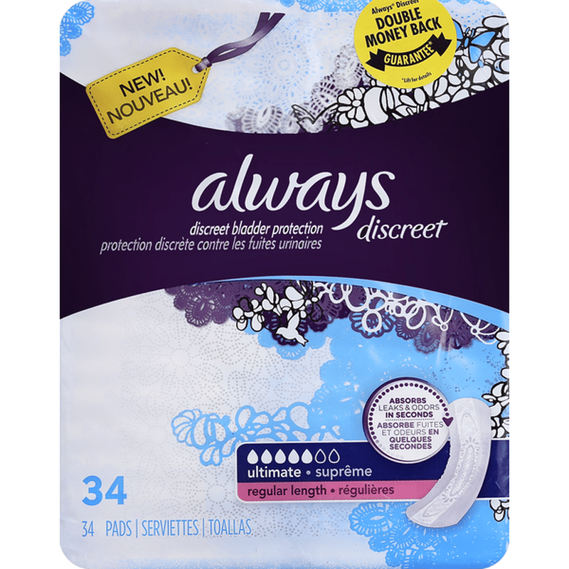 Always Pads, Discreet Bladder Protection, Ultimate, Regular Length (34 ...