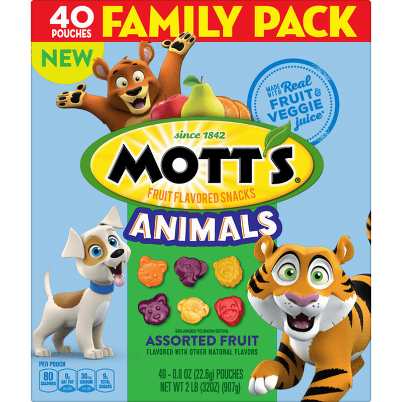 Mott's Fruit Flavored Snacks, Assorted Fruit, Animals, Family Size (40