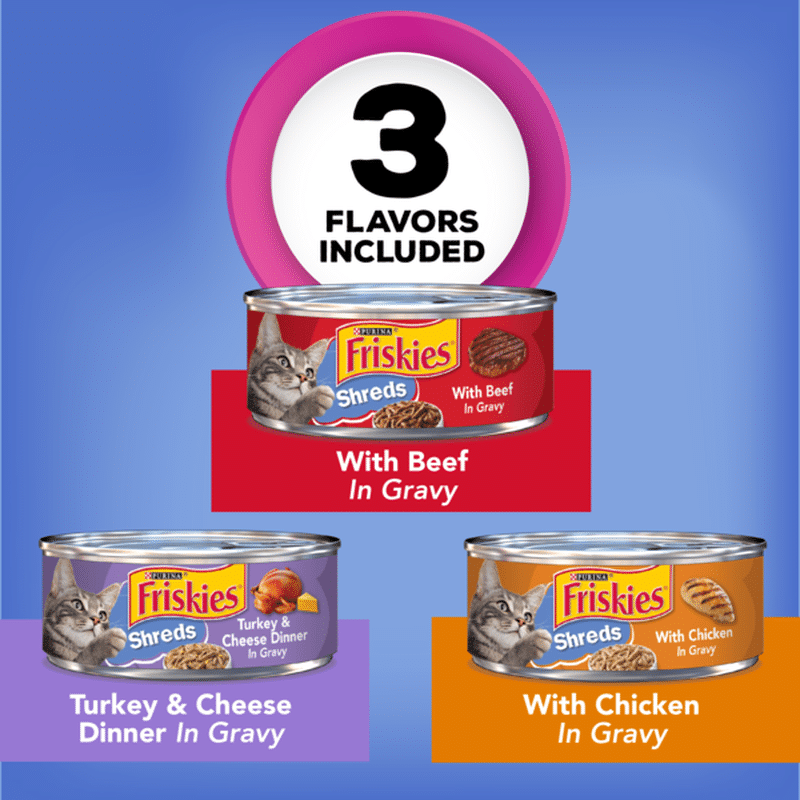 Purina Friskies Gravy Wet Cat Food Variety Pack, Shreds Beef, Chicken