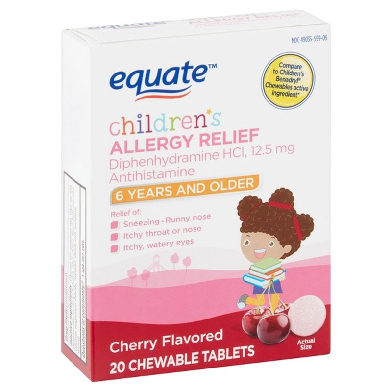 Equate Allergy Relief, Children's, Chewable Tablets, Cherry Flavored (20 each) Instacart