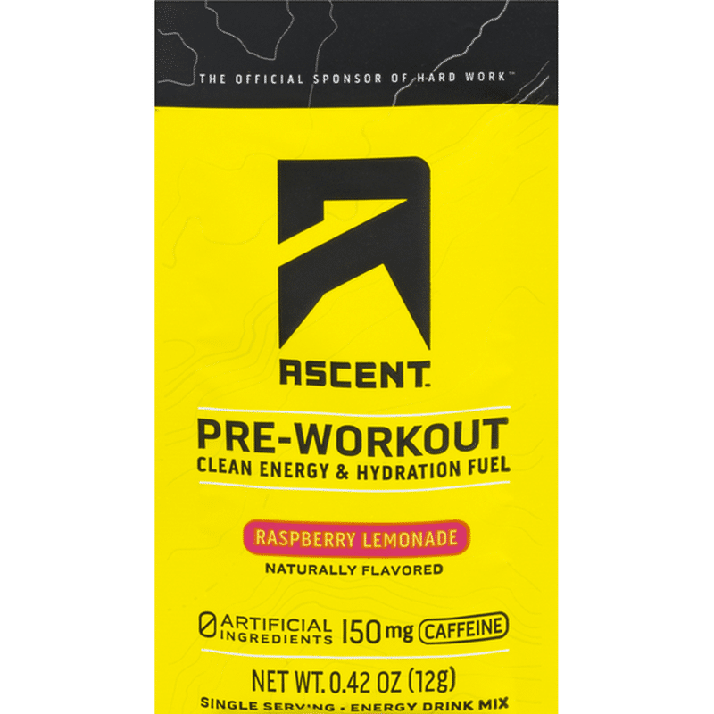 Ascent Energy Drink Mix, PreWorkout, Raspberry Lemonade (0.42 oz