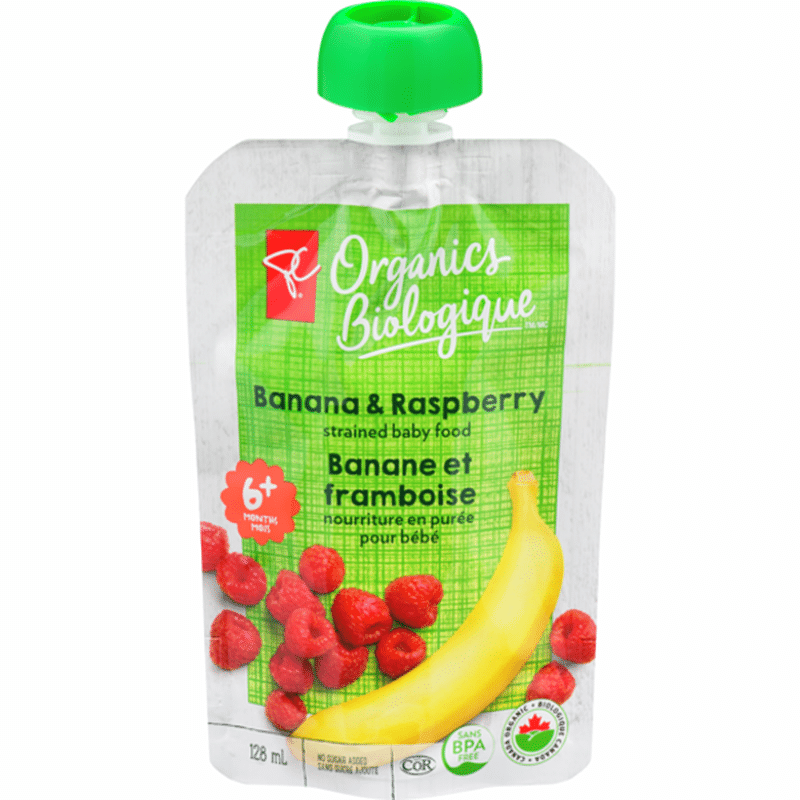 President's Choice Organics Banana & Raspberry Strained Baby Food (128 ml) Instacart