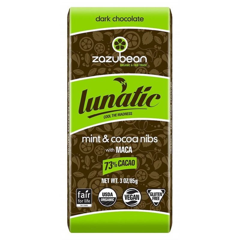 Zazubean Organic Dark Chocolate Mint Nibs Bar