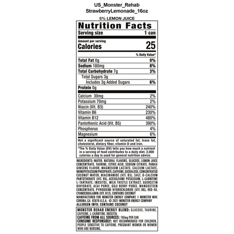 Monster Energy Rehab Strawberry Lemonade (15.5 oz) Delivery or Pickup