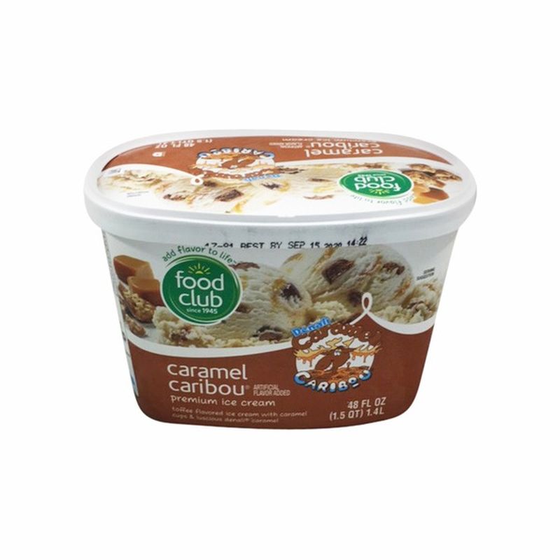 Food Club Denali, Caramel Caribou Toffee Flavored Premium Ice Cream With Caramel Cups & Luscious