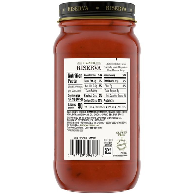 Classico Riserva Vine Ripened Tomato Marinara Pasta Sauce (24 oz