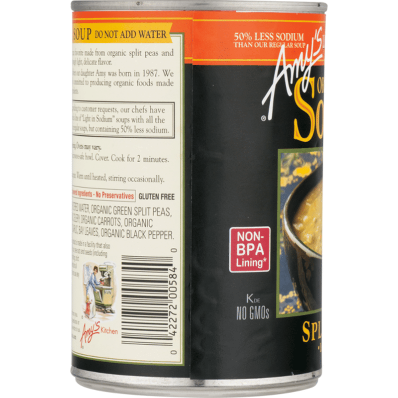 Amy's Organic Split Pea Soup, Light in Sodium, Low Fat, Gluten free, 14