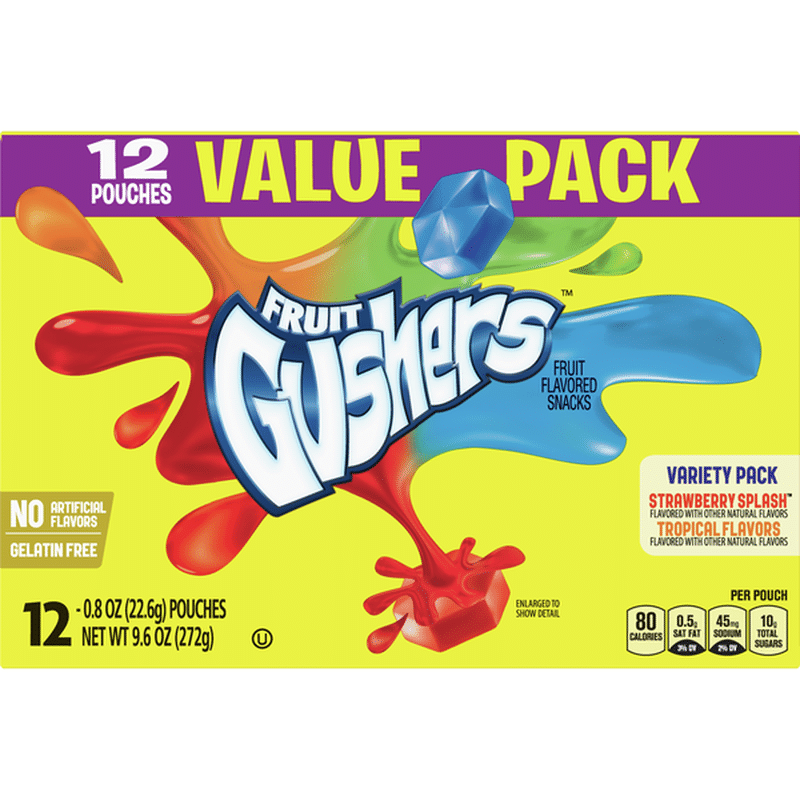 Gushers Strawberry Splash and Tropical Flavored, 12 Pouches (9.6 oz ...