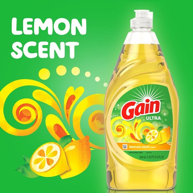Gain Ultra Dishwashing Liquid Dish Soap, Lemon Zest Scent (90 fl oz