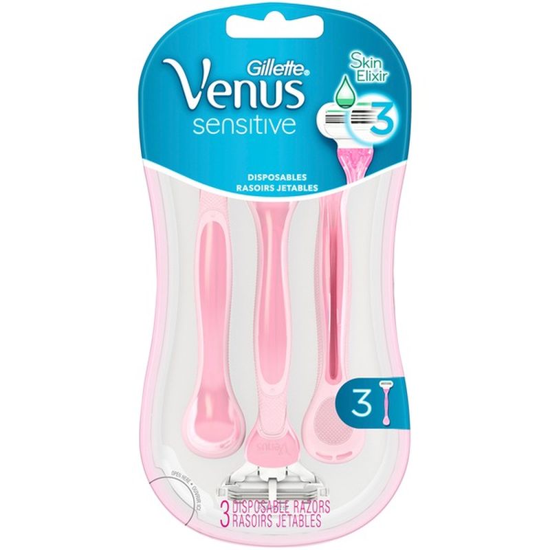 Venus Gillette Razors, Disposable, 3 Blades, Sensitive