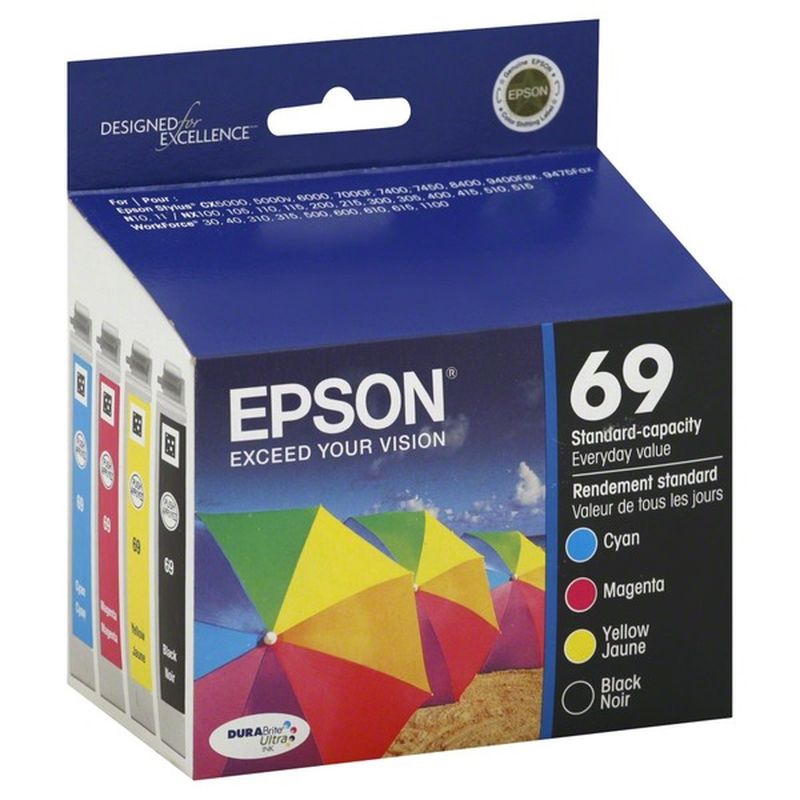 Epson Ink Cartridges Cyan Magenta Yellow Black 69 4 Ct Instacart 5496