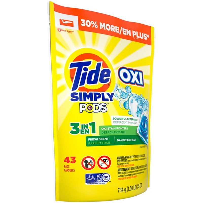 Tide Simply PODS +Oxi Liquid Laundry Detergent Pacs, Daybreak Fresh (43 ct) Instacart