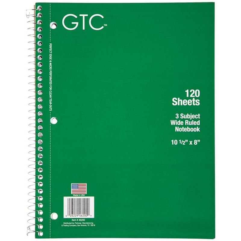 GTC 3 Subject Wide Ruled Notebook 120 Sheets