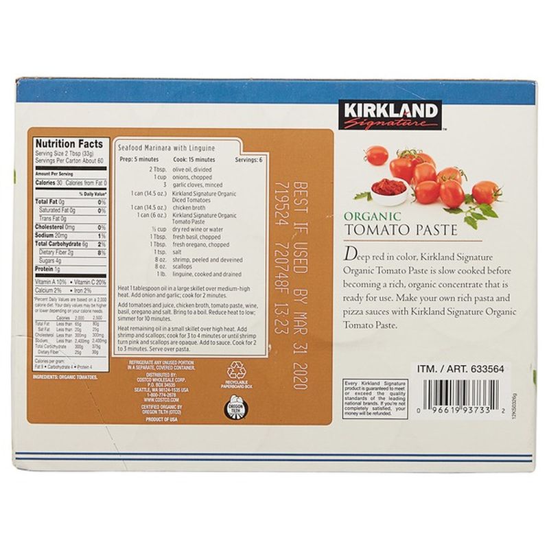 Kirkland Signature Organic Tomato Paste, 12 x 6 oz (6 oz) Instacart