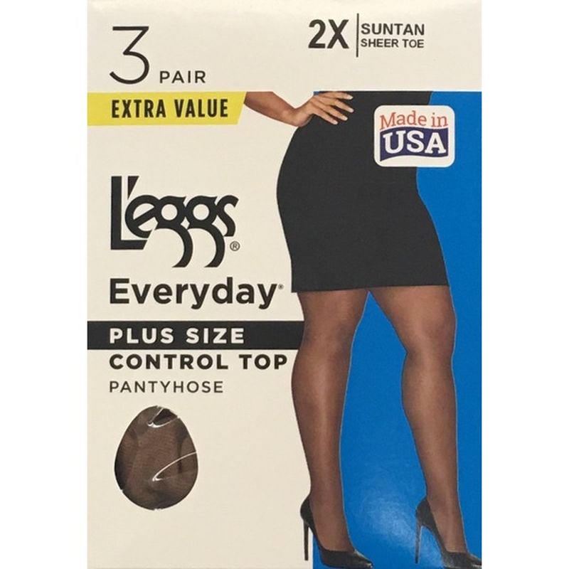 L'eggs Pantyhose, Control Top, Suntan, Plus Size, Size 2X (3 Each ...